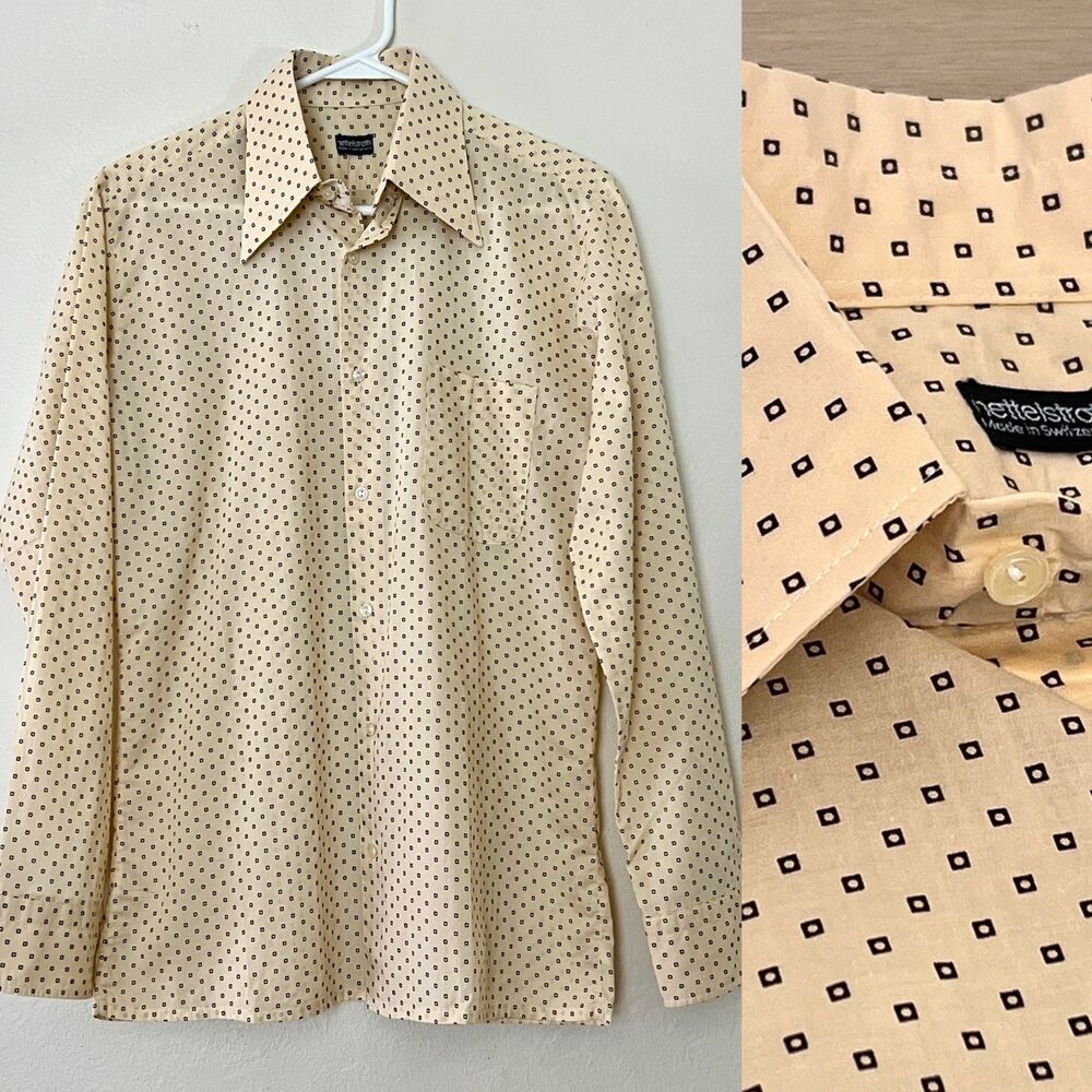VTG Nettelstroth of Switzerland 100% Cotton Butter Cream Disco Print Button Up M